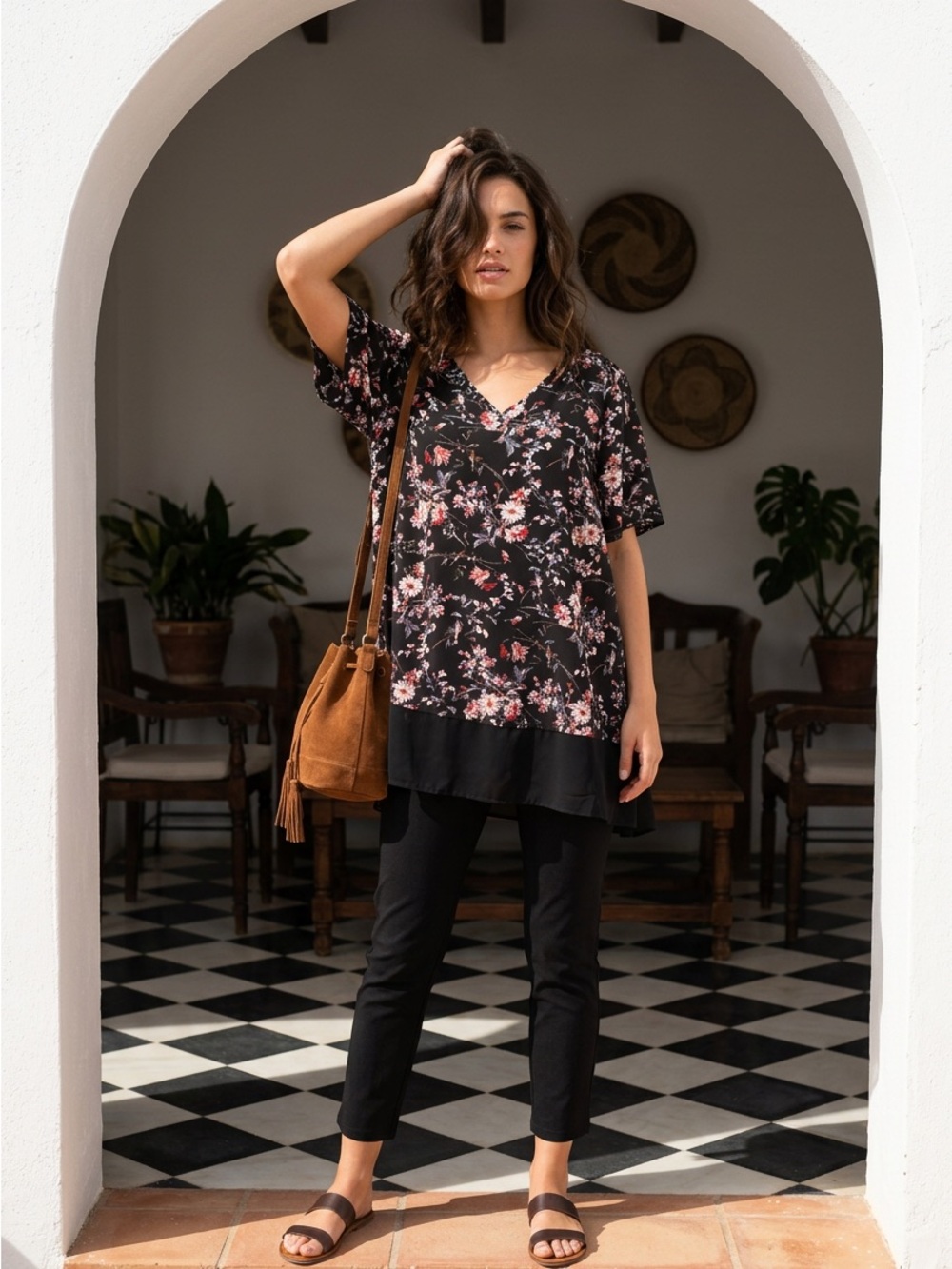 BloomChic Black Floral V-Neck Blouse